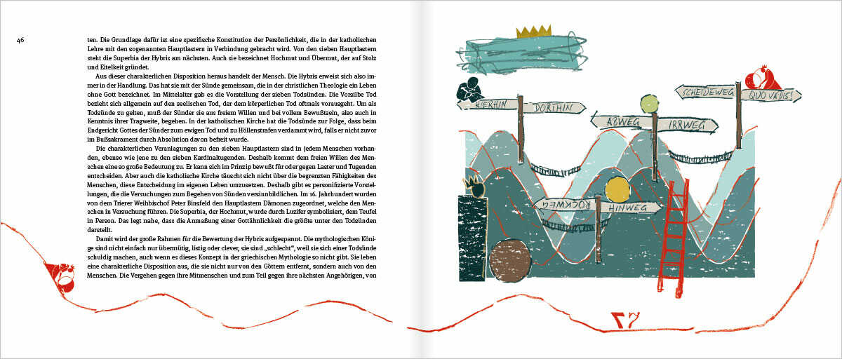 Buch Sisyphos | Auf der Suche nach dem Sinn, Seite 46 und 47 mit Illustration